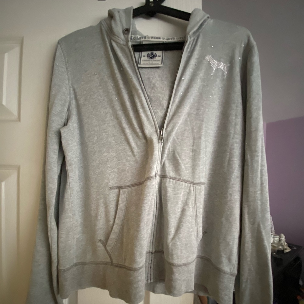 Pink sweat jacket Gray rhinestones